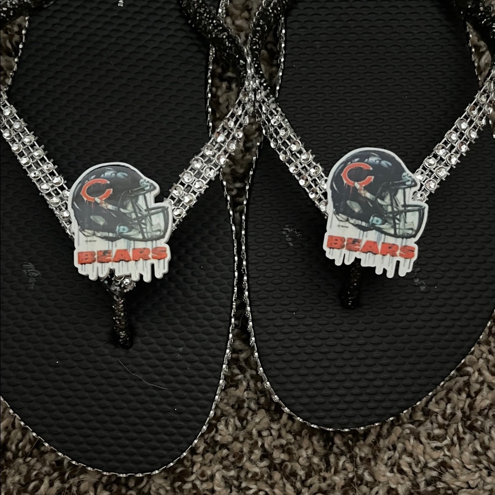 Chicago Bears Flip Flops with Rhinestone Straps